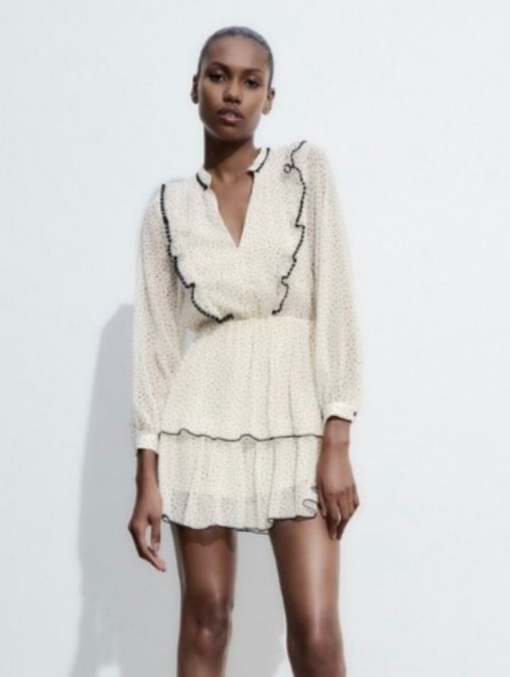 NEW! Zara Ruffle Polka Dots White Dress Size M